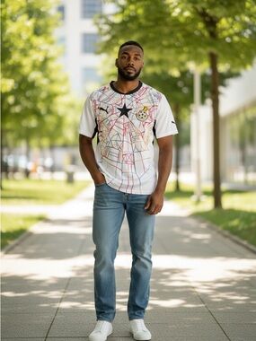 Puma White Ghana Soccer Jersey with Multicolor Graphic and Black Star